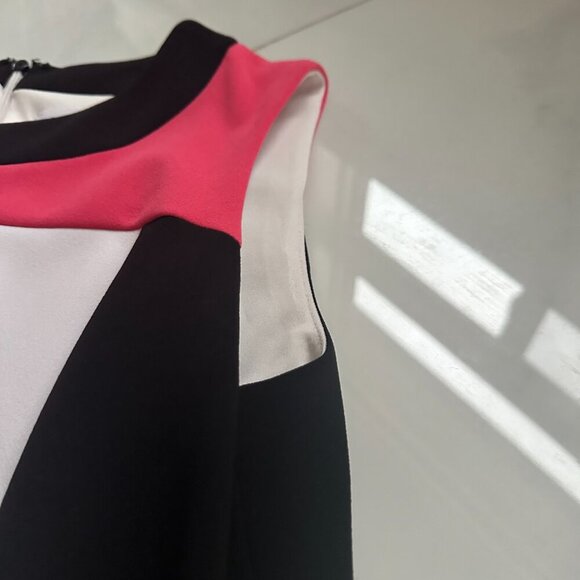 CALVIN KLEIN | Midi Dress | Size 4 | White Pink Black | Polyester Spandex Blend - Picture 5 of 14
